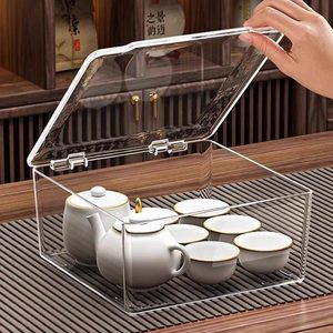 Tea furniture storage box with dustproof and transparent coffee table desktop tea cup sort out and store kung fu tea pots