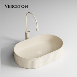 Cream-Colored Textured Art Countertop Ceramic Integrated Washbasin Single Basin Hotel Guesthouse Washstand Countertop Basin