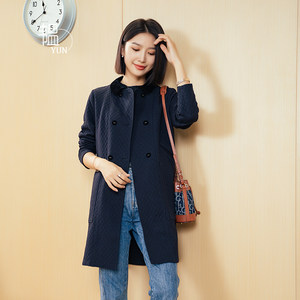 
[YUN] Yun 2024 new autumn style women's double-breasted lapel jacquard mid-length cotton jacket