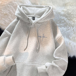 Men's Hooded Sweatshirt for Autumn and Winter, Fleece-Lined and Thickened, Versatile Trendy Brand with Letter Print, American Style Student Top Jacket