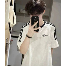 American-Style Letter Print Trendy Heavyweight Short-Sleeve T-Shirt for Men, Pure Cotton, New Summer Loose Half-Sleeve Three-Stripe Top T-Shirt