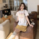 Berry Likes You and Huan Dapang Customized Letter Printed Front Shoulder Short Sleeve T-shirt for Women Loose and Versatile Round Collar Top