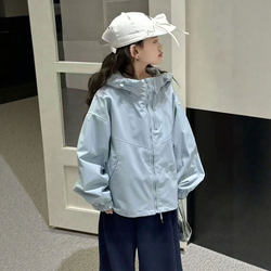 Girls' Jacket Spring and Autumn 2026 New Style Children's Spring Clothing for Older Girls, Hooded Windbreaker Top