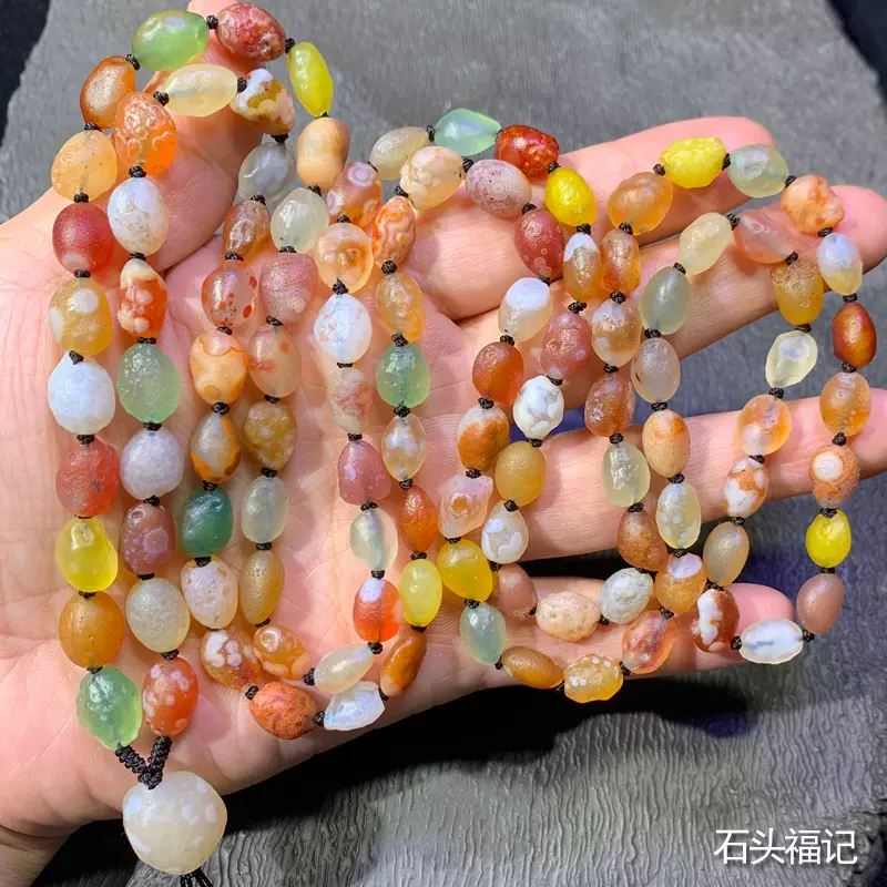 天然戈壁玛瑙原石阿拉善奇石108颗花眼项链毛衣链时尚精灵