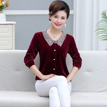 Base shirt, gold velvet T-shirt, doll collar, fashionable
