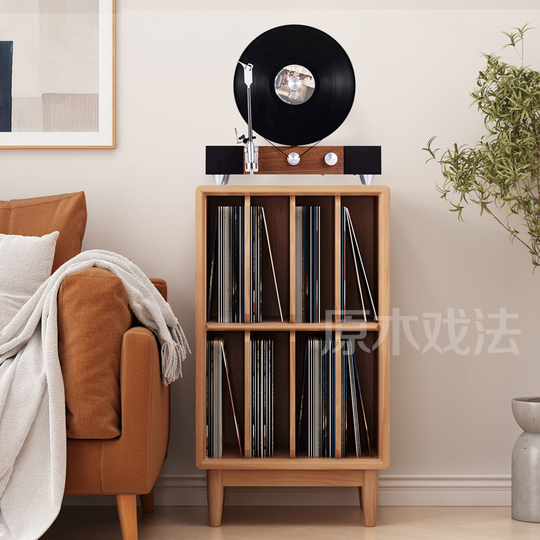 陽気な庭のソリッドウッドビニールレコード収納キャビネット