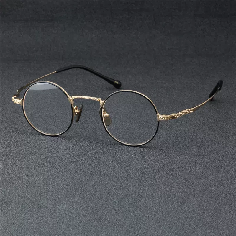 內藤熊八作日本超輕純鈦手作眼鏡復古圓框高度數近視眼鏡架N-045-Taobao