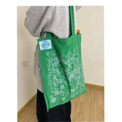 2025 Super Popular Canvas Bag with Illustration Print, Single Shoulder, Portable, Foldable, Large Capacity, Relaxed Style, Large Capacity Eco-Friendly Bag