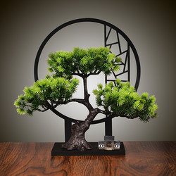 New Chinese-Style Welcoming Pine Artificial Green Plant Bonsai for Living Room, Wine Cabinet, Home Entrance, Creative Decoration, Zen-Style Screen Ornament