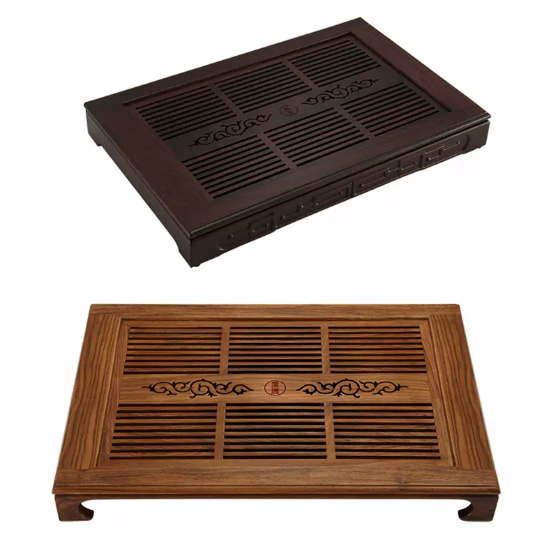 汉唐大小雅致茶盘黑紫檀木花梨实木排水盛水两用茶海托台功夫茶具