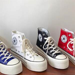 
2026 spring new style invisible inner height increase of 8 cm canvas round toe lace-up thick-soled high-top shoes for women Laika A566