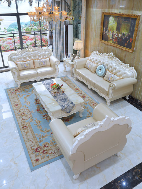 European Style Leather Sofa 123 Combination House Living Room Furniture ...