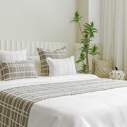 Gray Coffee Cotton and Linen Plaid Hand-Torn Tassel Pillow Cushion with Blanket Bedside Towel B&B Hotel Model Room Bed Set