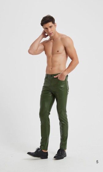 
2025 Spring and Autumn New European and American Leather Pants Men's motorcycle Korean version dance color small feet slim men's leather pants large size