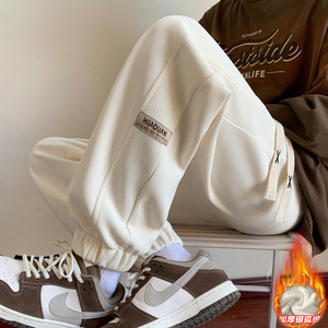 
Stitched heavyweight sweatpants for men in autumn and winter, plus velvet and thickening, new elastic waist leggings, American sports casual pants