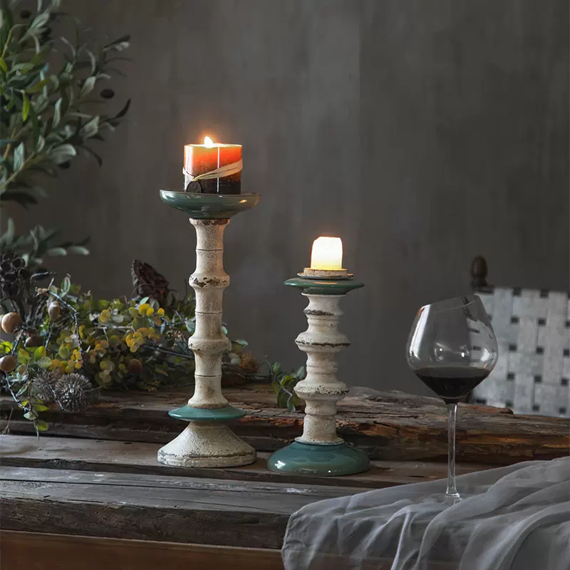 家用简约装饰烛台美式复古浪漫木质铁艺饰品摆件柜具用品-Taobao