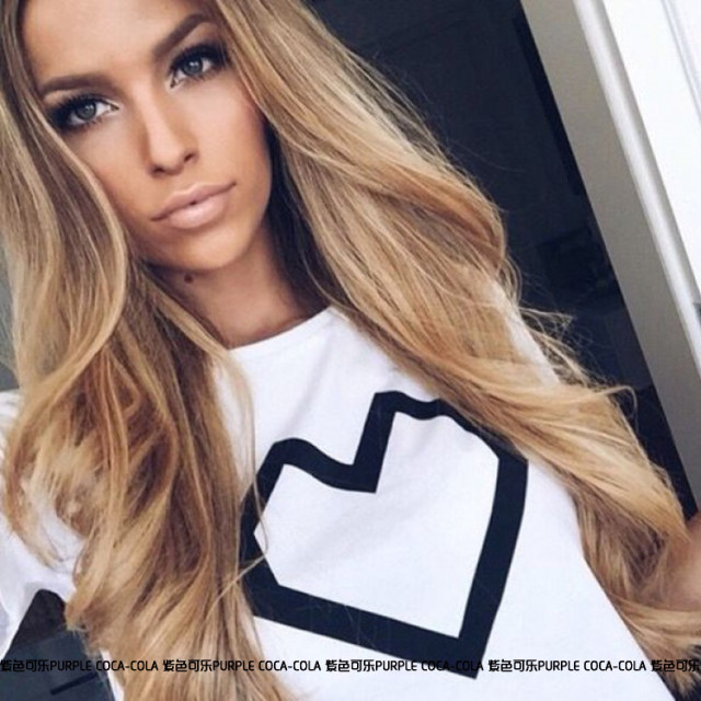 2018 new heart -type pattern printing wild cotton pure cotton summer shirt short -sleeved round neck student tide brand T -shirt