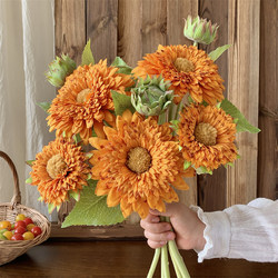 Pastoral sunflower fake flower simulation flower decoration living room table floral decoration high-end home decoration bouquet silk flower