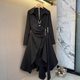 2025 autumn large-size black zipper design irregular skirt with fat MM hidden flesh and slimming belly dress trendy