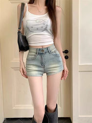 American Style Hot Girl Outerwear Hot Pants Denim Shorts Women's Summer New High-Waisted Distressed Slim Straight Shorts Hot Pants