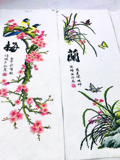 春のクロスステッチ 梅蘭竹菊 組立 - 小さな縦型絵画