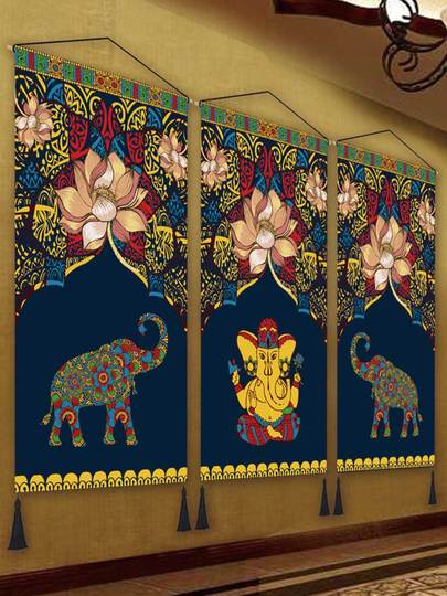 タイ　伝統美術 切り絵アート 額装 スピリチュアル　インテリア　象 タイの象の壁画 - 東南アジア風キャンバスプリント