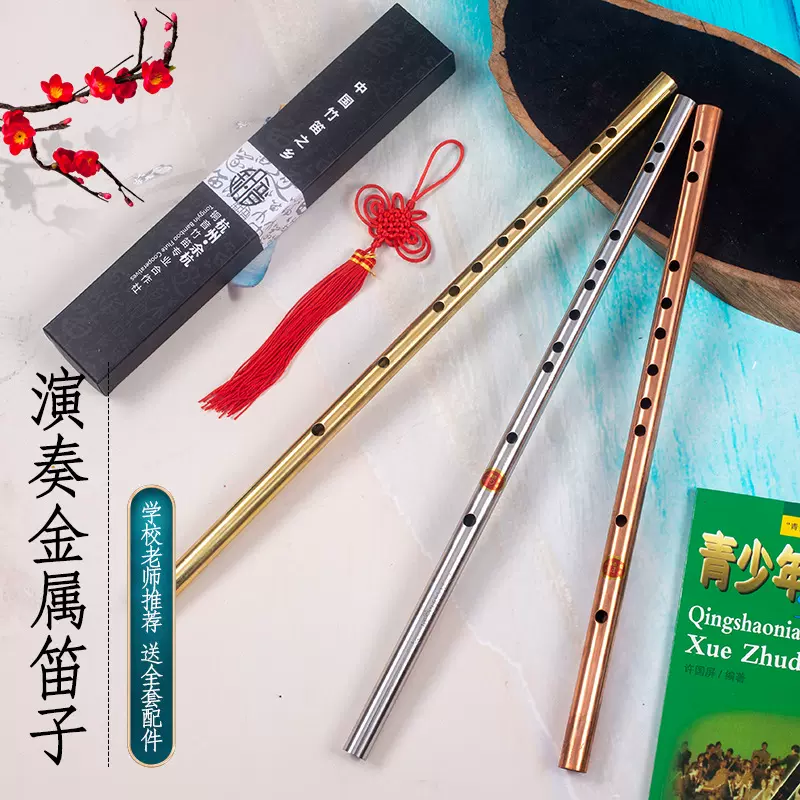 加厚款304不锈钢笛防裂防霉f调/g调横笛不锈钢镀铜镀金笛乐器