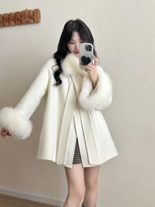 
2026 autumn and winter new style fox fur collar double-sided cashmere coat women's short small woolen woolen coat
