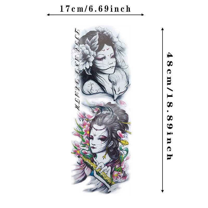 果汁防水持久花臂男女草本狐狸艺伎纹身贴纸
