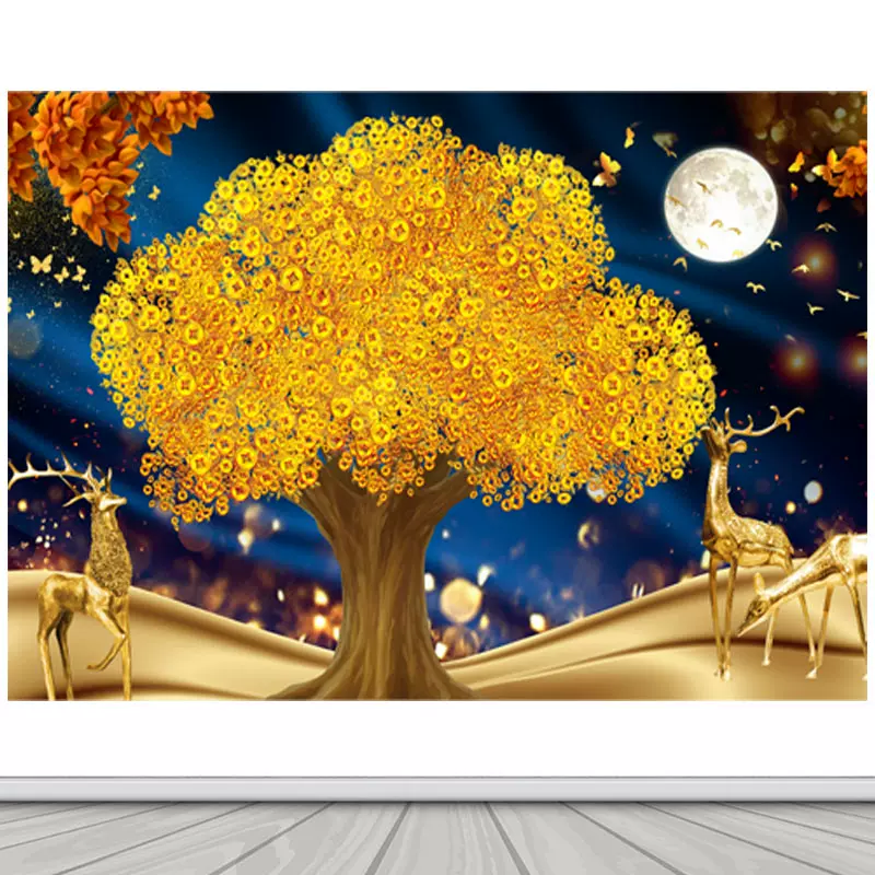 招财进宝树发财摇钱床头客厅壁贴画背景金钱装饰 招财进宝树发财摇钱床头客厅壁贴画背景金钱装饰