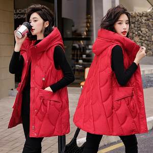 
2025 autumn and winter new style outerwear vest thickened horse clip Korean mid-length down cotton vest women's jacket