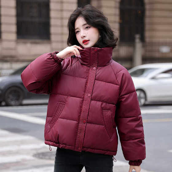
New autumn and winter stand collar free-wash leather cotton jacket large size loose thickened cotton jacket age-reducing short down cotton jacket for women