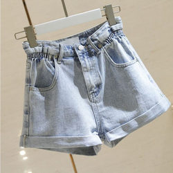 High-Waisted Denim Shorts for Women, 2026 Summer New Style, Fashionable, Versatile, Loose, Ruffled Hem, Slimming, Wide-Leg, Trendy, Cotton