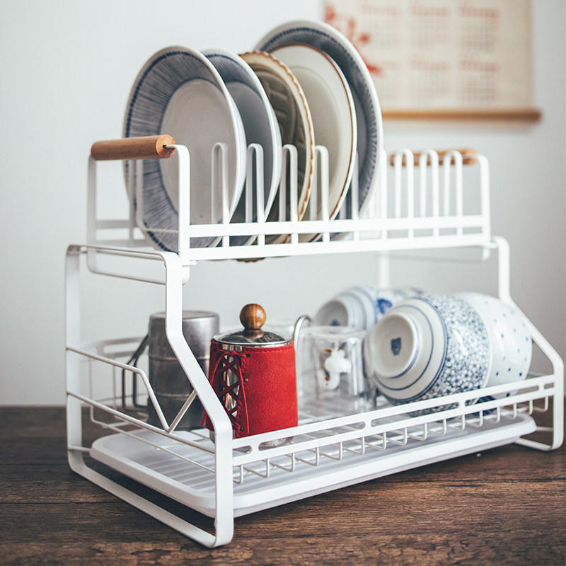 Half-house Japanese-style double-layer dish rack kitchen