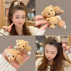 Autumn and Winter Bear High Ponytail Claw Clip Top Clip for Girls, Cute Furry Hair Clip, Internet Celebrity Plush Shark Hairpin for the Back of the Head