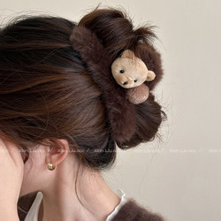 Cute Plush Teddy Bear Large Hair Claw Clip for Women 2025 New Style High-End Autumn and Winter Back of the Head Hair Clip Shark Clip Hair Accessory