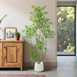 Artificial Nandina Bamboo Fake Green Plant Indoor Potted Large Floor-Standing Decorative Ornament for Living Room Light Luxury Realistic Green Plant