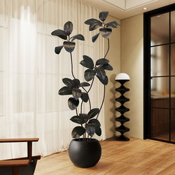 Black Diamond Artificial Green Plant Rubber Tree Wabi-Sabi Style Artificial Plant Indoor High-End Light Luxury Floor-Standing Large Potted Plant Decoration