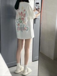 Oversized Pure Cotton Short-Sleeve T-Shirt for Women, Trendy Brand, Covers the Hips, Loose Half-Sleeve Top, Mid-Length Top for Summer