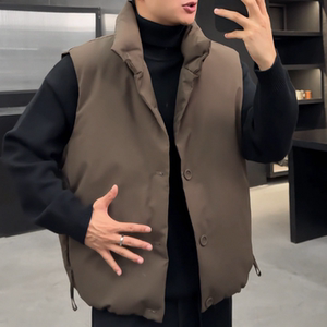
Winter new solid color light luxury minimalist style warm and comfortable men's cold-proof cotton vest button design sleeveless waistcoat