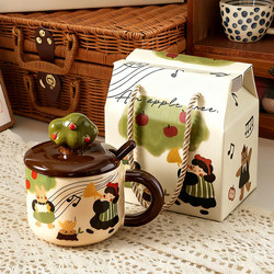 Cute Apple Mug, Good-Looking Gift for Girls and Best Friends, Meaningful Birthday Gift, Ceramic Mug with Spoon