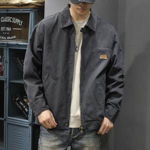 
2025 American new pure cotton men's jacket loose large size casual lapel top work jacket