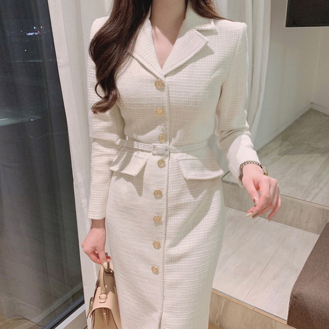 spring new Korean version of the port wind retro temperament suit collar short-sleeved dress