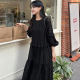 South Korea Chic Autumn Elegant Temperament Round Neck Heavy Industry Hollow Lace Hook Flower Staggering Corporal long -sleeved dress