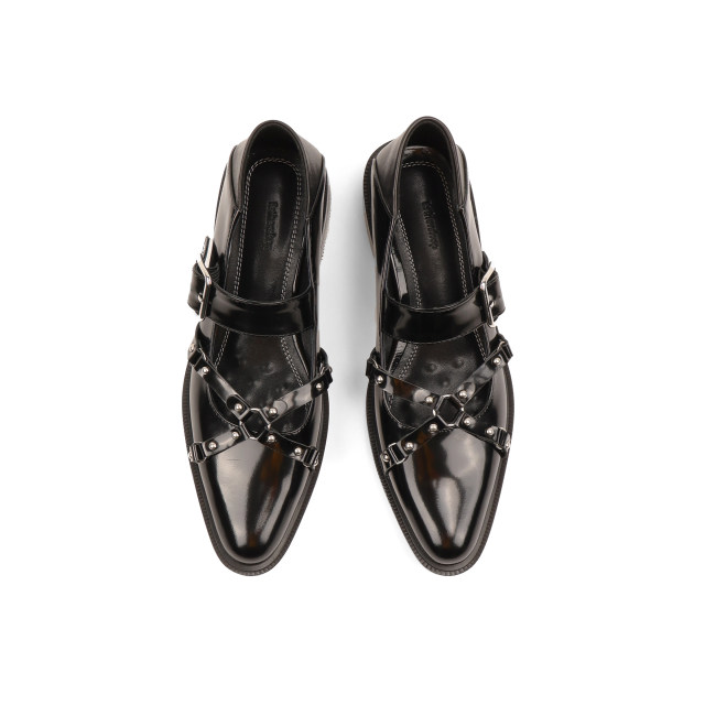 asthershop original punk style Mary Jane shoes, one-line metal decorative thick heel women's shoes