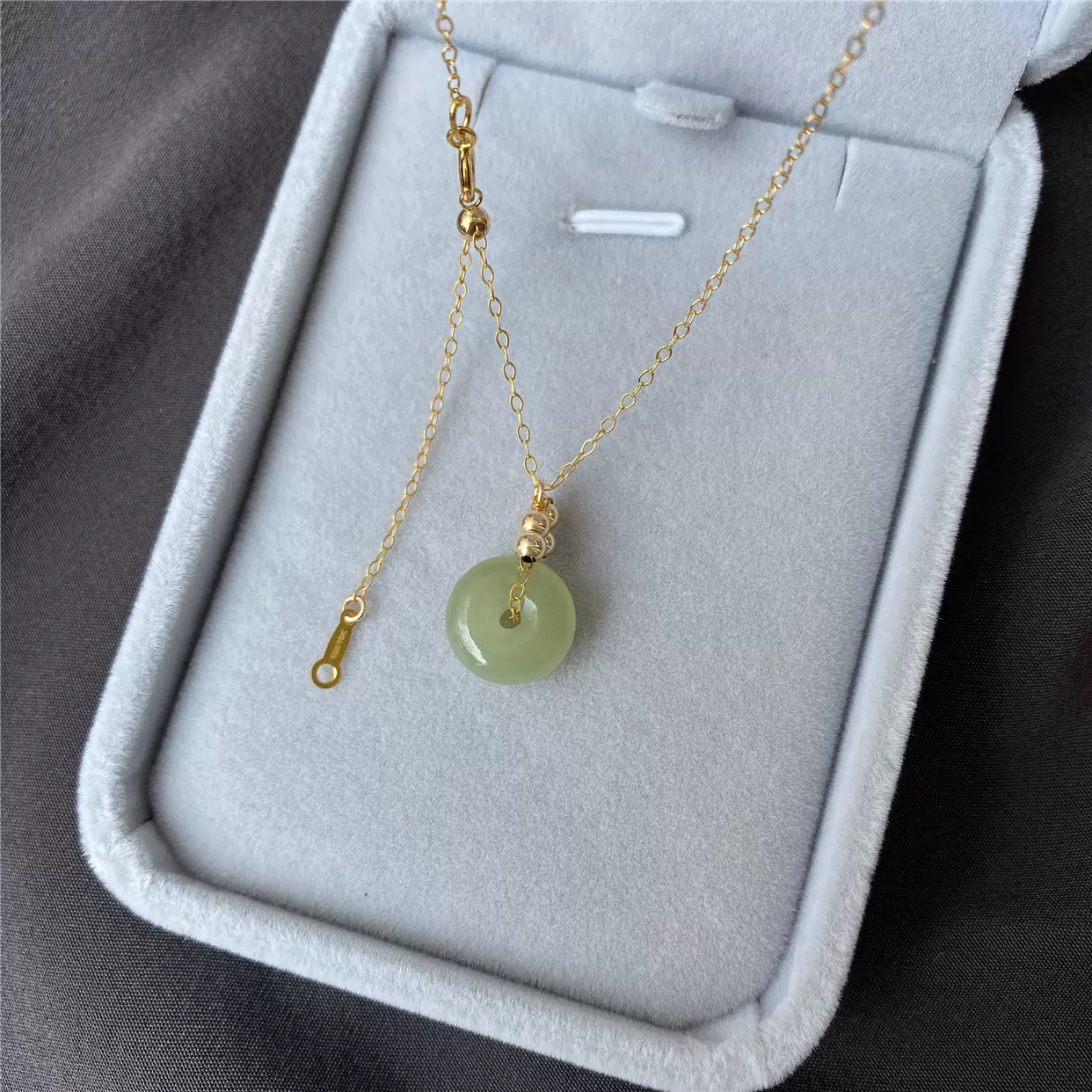 14k包金平安扣和田玉鎖骨鏈項鏈女玉石吊墜小眾設計