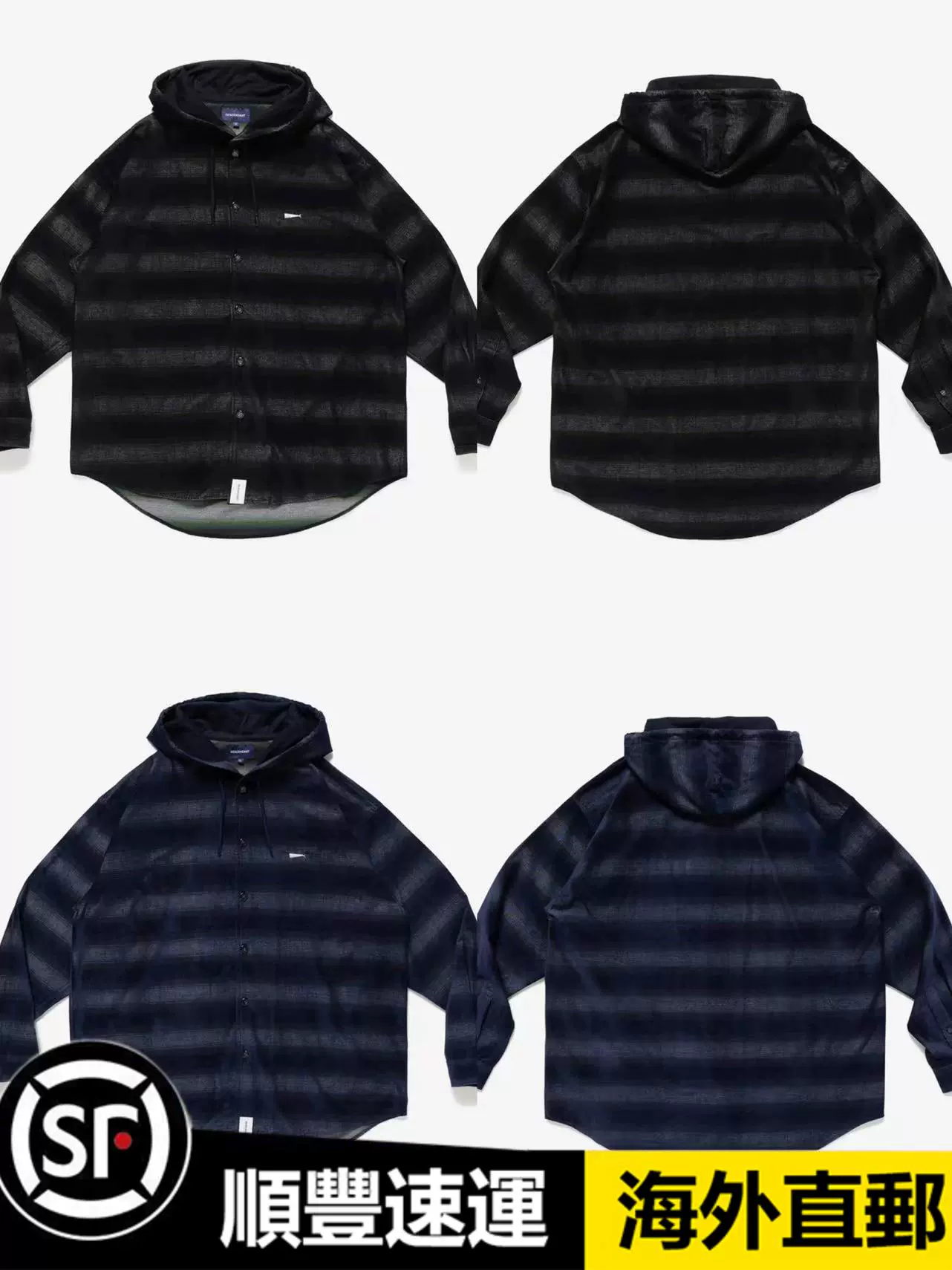 日本Descendant MULE HOODED STRIPE LS SHIRT 男23秋襯衫1-Taobao