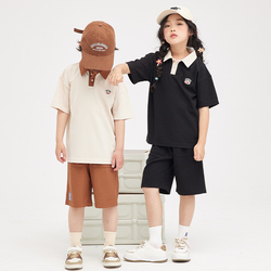 Big Mouth Monkey Boys And Girls Short-sleeved Polo Shirt Suit 2023 Summer New Half-sleeved Medium And Large Children's Suit
