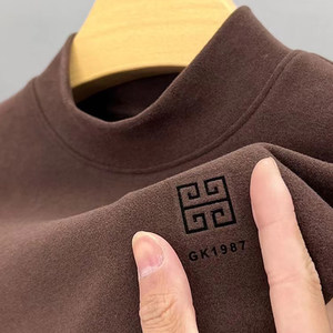 
Men's double-sided velvet half turtleneck bottoming shirt for autumn and winter warm brushed long-sleeved T-shirt slim fit inner sweatshirt trend