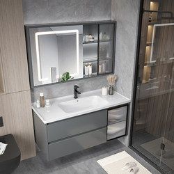Modern and Simple New Solid Wood Bathroom Cabinet Combination Bathroom Washbasin Cabinet Integrated Ceramic Basin Bathroom Washbasin
